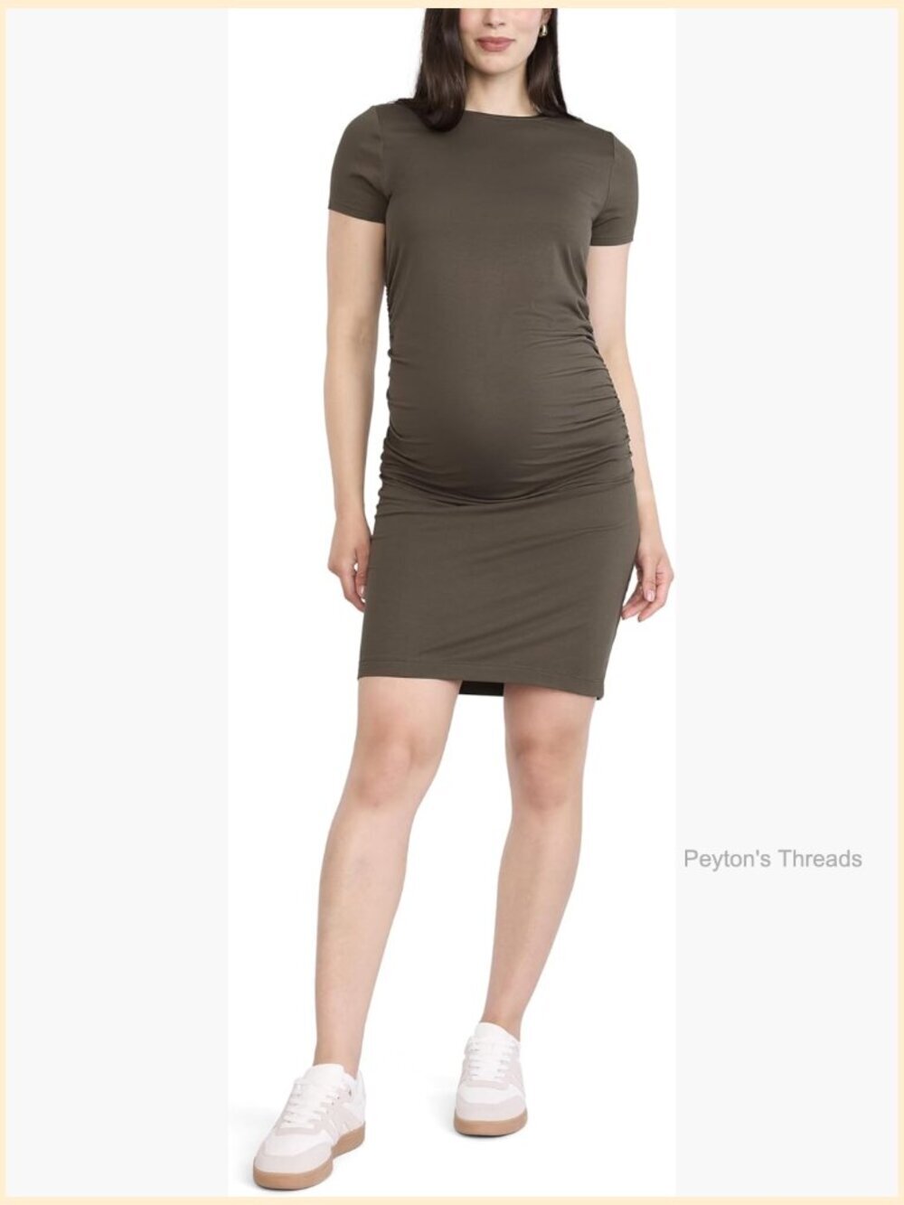 Crewneck Short Sleeve Side Ruched Ribbed Bodycon Mini Pregnancy Dress